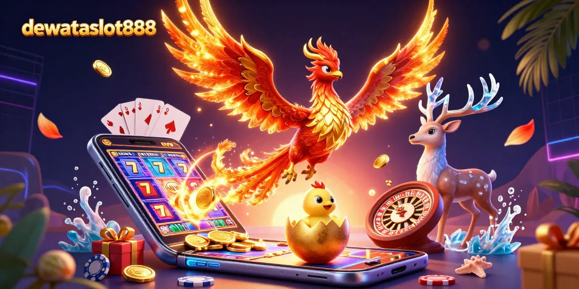 Permainan slot gacor di dewataslot888 dengan phoenix api yang megah dan simbol keberuntungan.