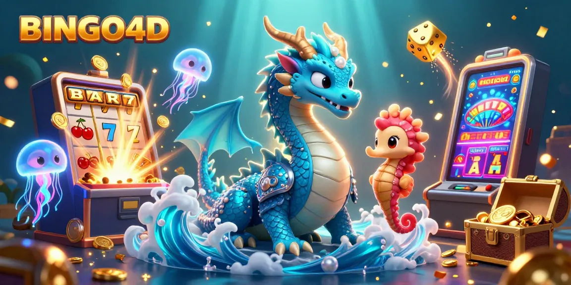 Menangkan jackpot di BINGO4D dengan ilustrasi 3D naga dan pahlawan kuda laut