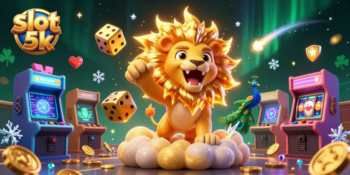 Experience thrilling gaming action with slot 5k in a vibrant 3D casino scene filled with colorful machines and lucky symbols.