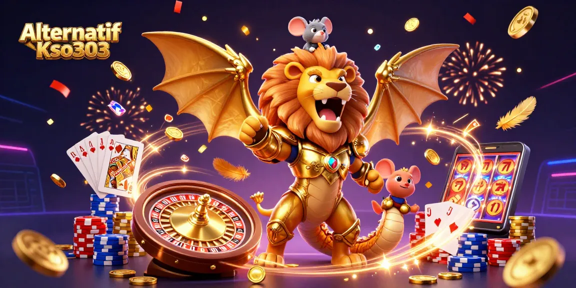 Gambarkan Alternatif Kso303 dengan makhluk chimera mengesankan dan elemen kasino yang menarik.