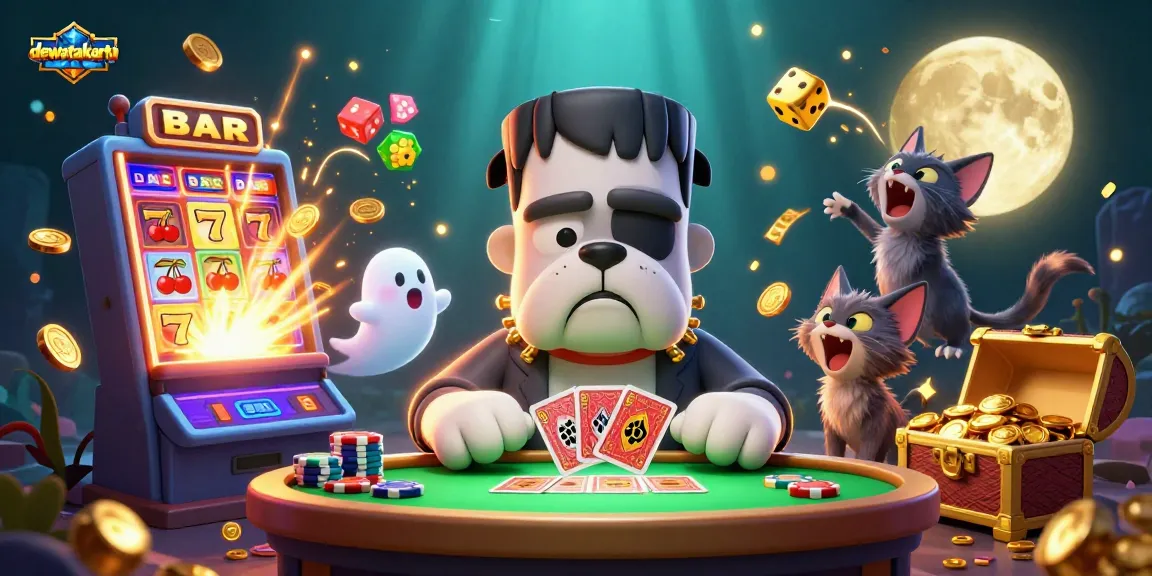 Menangkan permainan di dewatakartu dengan monster bulldog dan teman-temannya di meja kasino yang seru.