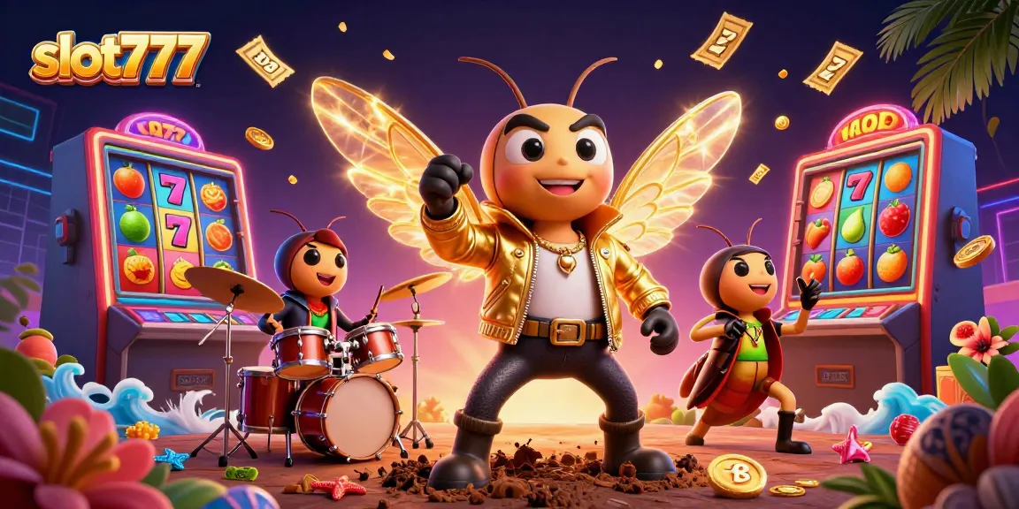 Menangkan jackpot dengan slot777 dalam permainan bersemangat bersama cicada rock star dan drummer.